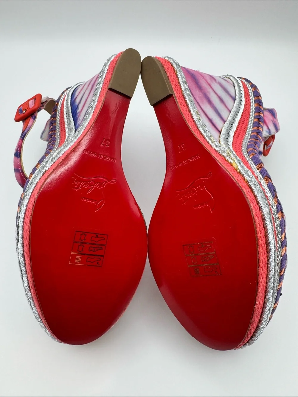 Christian Louboutin Cataclou Duplice Bambola Print Espadrille Wedges 37